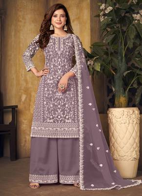 Lavender embroidery net palazzo-suits 1