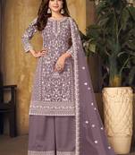 Lavender embroidery net palazzo-suits