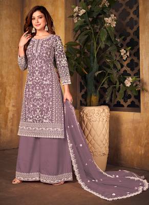 Lavender embroidery net palazzo-suits 2