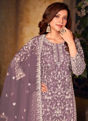 Lavender embroidery net palazzo-suits 3