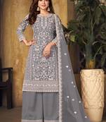 Grey embroidery net palazzo-suits