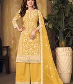 Yellow embroidery net palazzo-suits