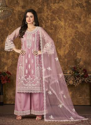 Pink embroidery net palazzo-suits 1