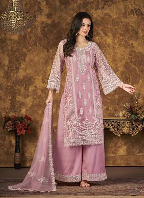 Pink embroidery net palazzo-suits 2