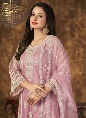 Pink embroidery net palazzo-suits 3