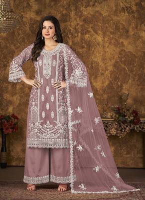 Light purple embroidery net palazzo-suits 1
