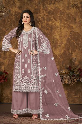 Light purple embroidery net palazzo-suits