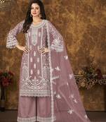 Light purple embroidery net palazzo-suits