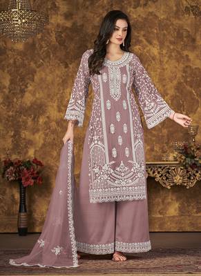 Light purple embroidery net palazzo-suits 2