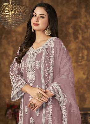 Light purple embroidery net palazzo-suits 3