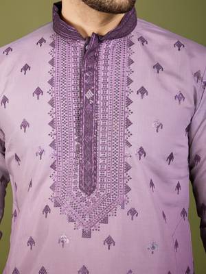 Ombre purple viscose rayon sequence & foil mirror heavy embroidered work kurta 6