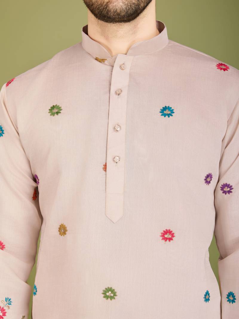 Ivory exclusive festival wear viscose silk thread & sequence embroidered work kurta