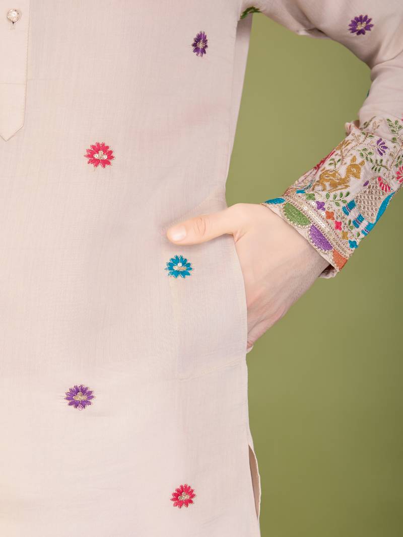 Ivory exclusive festival wear viscose silk thread & sequence embroidered work kurta