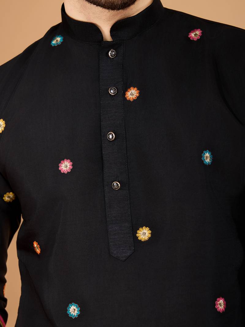 Black exclusive festival wear viscose silk thread & sequence embroidered work kurta