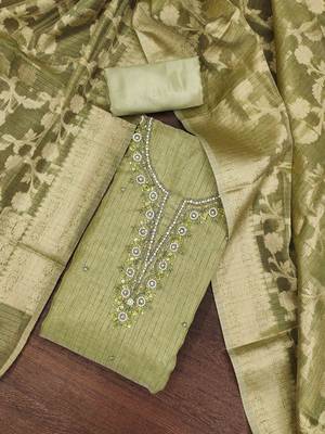 green viscose handwork unstitched dress material 1