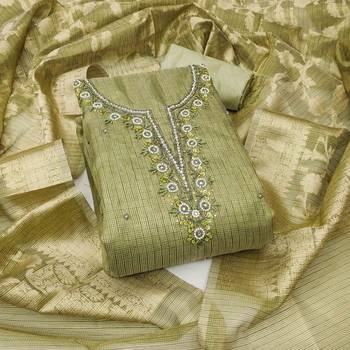 green viscose handwork unstitched dress material 2