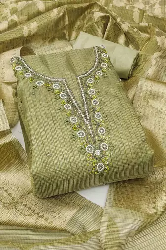 green viscose handwork unstitched dress material