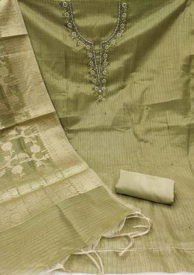 green viscose handwork unstitched dress material 3