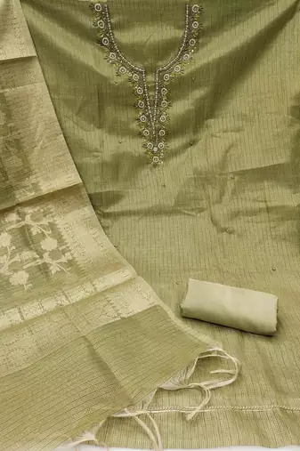 green viscose handwork unstitched dress material
