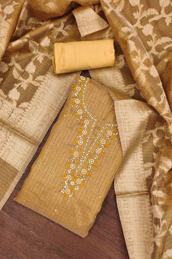 Women's mustard viscose handwork unstitched dress material