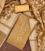 Women's mustard viscose handwork unstitched dress material