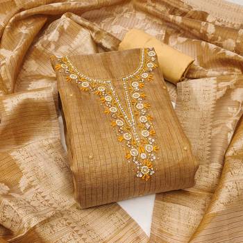 Women's mustard viscose handwork unstitched dress material 2