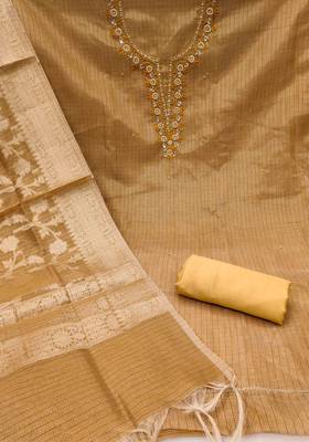 Women's mustard viscose handwork unstitched dress material 3