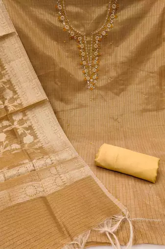 Women's mustard viscose handwork unstitched dress material