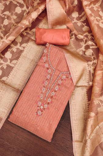 Women's peach viscose handwork unstitched dress material