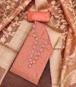 Women's peach viscose handwork unstitched dress material