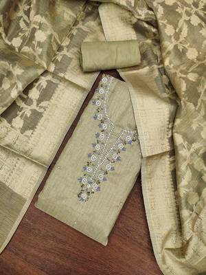 grey viscose handwork unstitched dress material 1