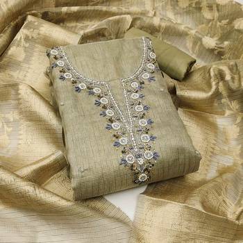 grey viscose handwork unstitched dress material 2