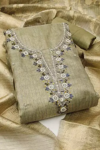 grey viscose handwork unstitched dress material