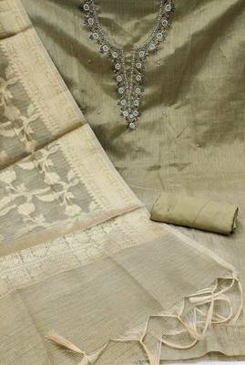 grey viscose handwork unstitched dress material 3