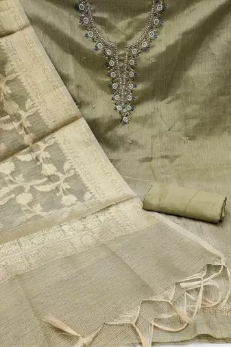 grey viscose handwork unstitched dress material