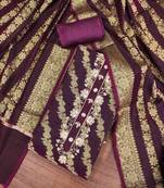 wine banarasi handwork unstitched dress material