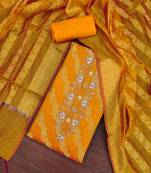 orange banarasi handwork unstitched dress material