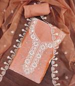 orange chiffon embroidered unstitched dress material