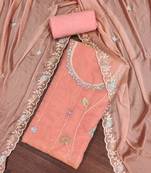 Women's peach chiffon embroidered unstitched dress material