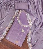 Women's lavender chiffon embroidered unstitched dress material
