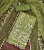 green chiffon embroidered unstitched dress material