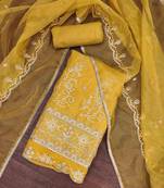 yellow chiffon embroidered unstitched dress material
