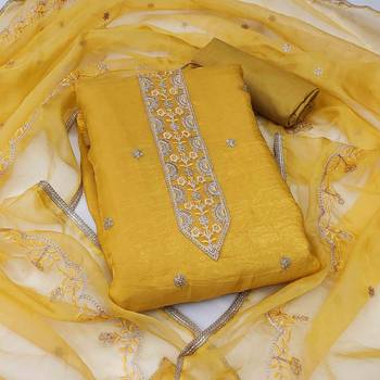 yellow chiffon embroidered unstitched dress material 2