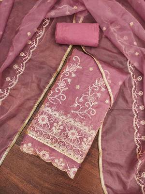 onion chiffon embroidered unstitched dress material 1