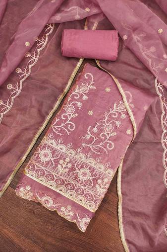 onion chiffon embroidered unstitched dress material