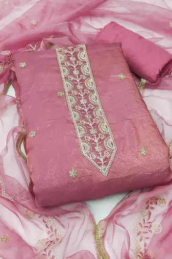 onion chiffon embroidered unstitched dress material