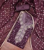 wine viscose organza hand work unstitched dress material