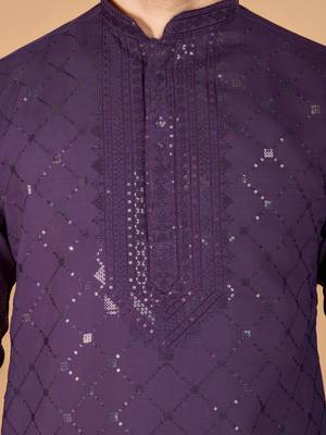 Dusty purple viscose silk thread & sequence embroidered work kurta with dupatta 7