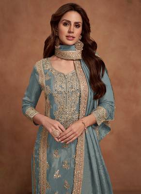 Grey embroidery & sequins work silk palazzo 2