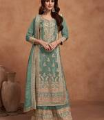 Green embroidery & sequins work silk palazzo